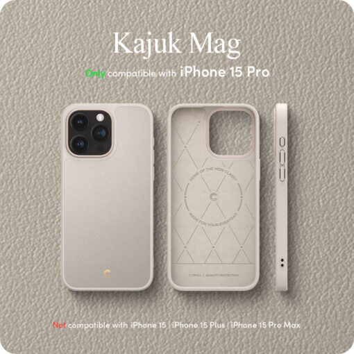iPhone 15 PRO umbris Spigen Cyrill Kajuk Mag MagSafe oko nahast taguse ja silikoonist raamiga bee 14